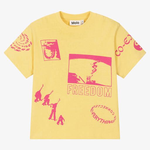 Molo-T-shirt coton jaune et rose skateur | Childrensalon Outlet