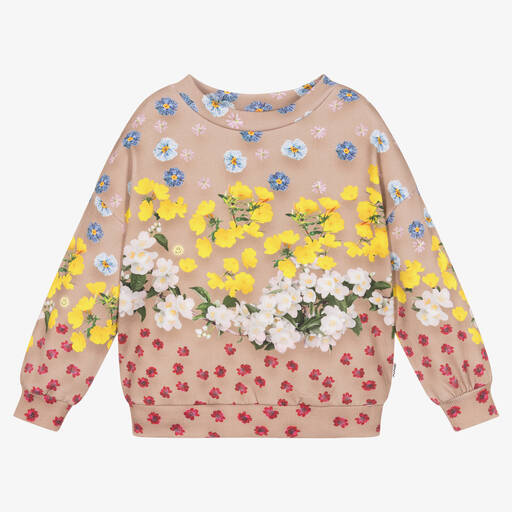 Molo-Girls Beige Cotton Floral Sweatshirt | Childrensalon Outlet