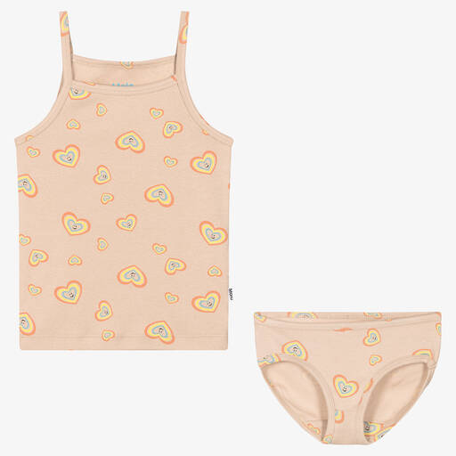 Molo-Girls Beige Cotton Vest & Knickers Set | Childrensalon Outlet