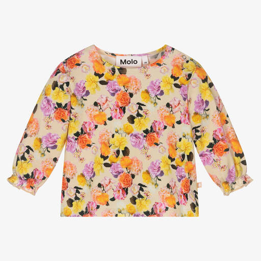 Molo-Girls Beige Floral Cotton Top | Childrensalon Outlet