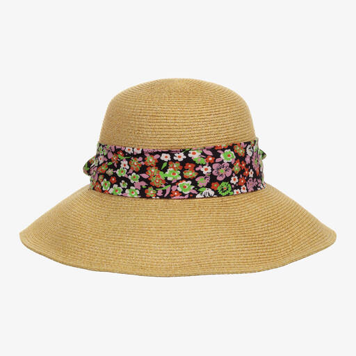Molo-Girls Beige Floral Straw Hat | Childrensalon Outlet