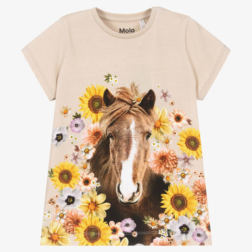 Molo-Бежевая футболка из органического хлопка с лошадью | Childrensalon Outlet
