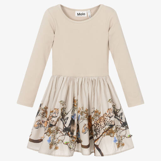 Molo-Girls Beige Organic Cotton Treetop Dress | Childrensalon Outlet