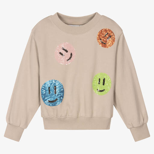Molo-Beiges Sweatshirt mit Smileys (M) | Childrensalon Outlet