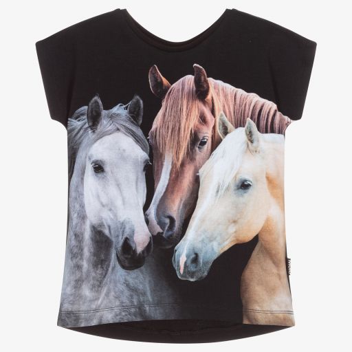 Molo-Girls Black Cotton T-Shirt | Childrensalon Outlet