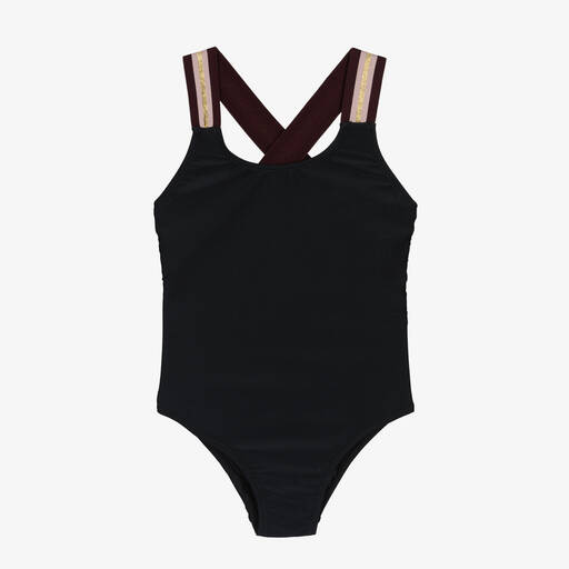 Molo-Girls Black Striped Swimsuit (UPF50+) | Childrensalon Outlet