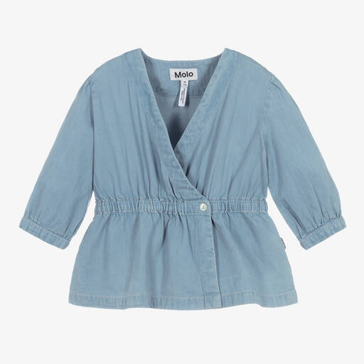 Molo-Girls Blue Chambray Blouse | Childrensalon Outlet