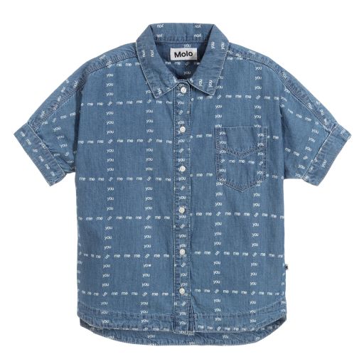 Molo-Girls Blue Chambray Shirt | Childrensalon Outlet