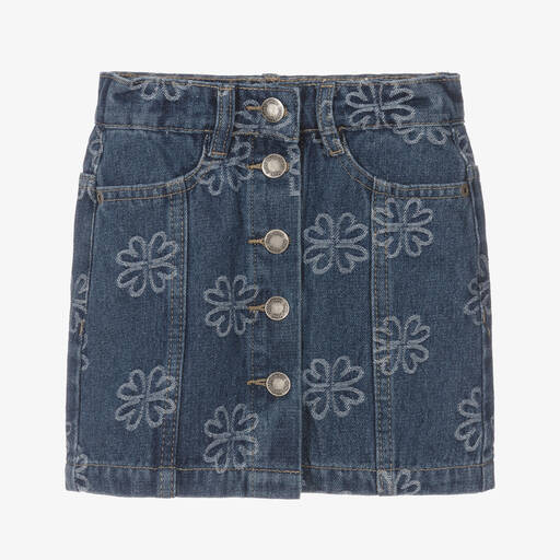 Molo-Girls Blue Denim Floral Skirt | Childrensalon Outlet