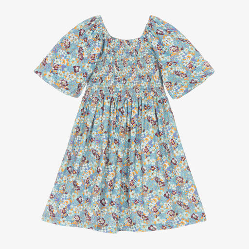 Molo-Girls Blue Floral Cotton Dress | Childrensalon Outlet