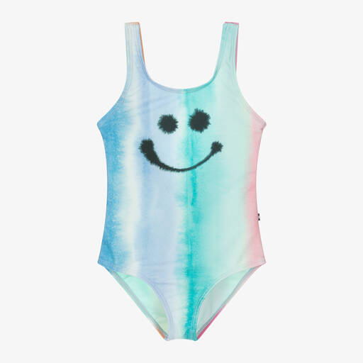 Molo-Girls Blue Happy Face Swimsuit (UPF50+) | Childrensalon Outlet