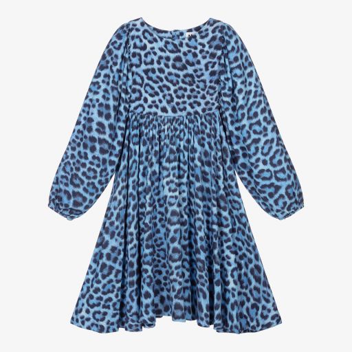 Molo-Girls Blue Jaguar Print Dress | Childrensalon Outlet