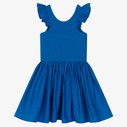 Molo-Girls Blue Organic Cotton Dress | Childrensalon Outlet