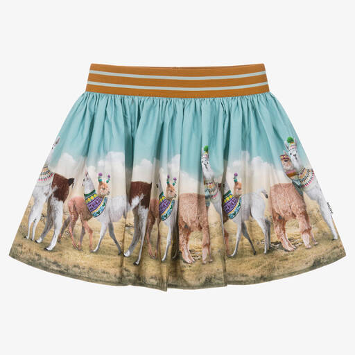 Molo-Girls Blue Organic Cotton Llama Skirt | Childrensalon Outlet