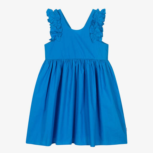 Molo-Girls Blue Organic Cotton Ruffle Dress | Childrensalon Outlet