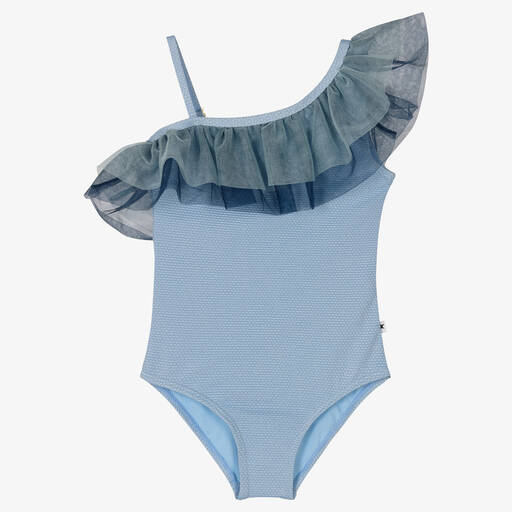 Molo-Girls Blue Ruffle Swimsuit (UPF50+) | Childrensalon Outlet