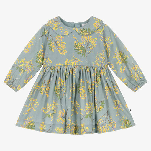 Molo-Girls Blue & Yellow Cotton Floral Dress  | Childrensalon Outlet