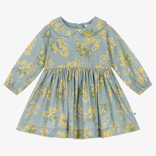 Molo-فستان قطن لون أصفر وأزرق بطبعة ورود | Childrensalon Outlet