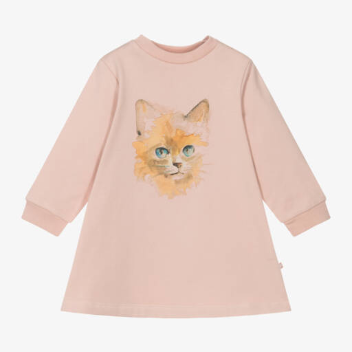 Molo-Girls Blush Cat Cotton Dress | Childrensalon Outlet