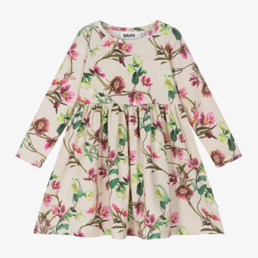 Molo-Girls Floral Beige Cotton Dress | Childrensalon Outlet
