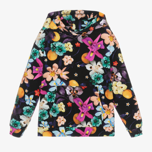 Molo-Girls Floral Black Cotton Hoodie | Childrensalon Outlet