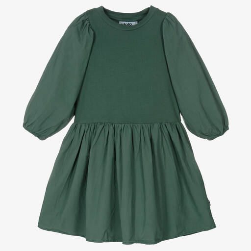 Molo-فستان قطن عضوي جيرسي لون أخضر | Childrensalon Outlet