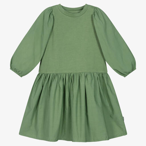 Molo-Girls Green Cotton Dress | Childrensalon Outlet