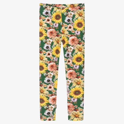 Molo-Girls Green Floral Cotton Leggings | Childrensalon Outlet