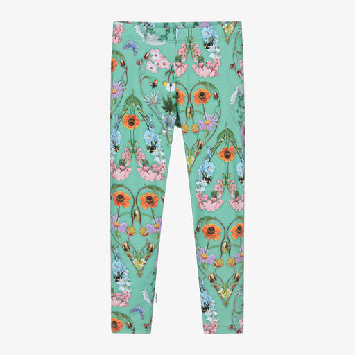 Molo-Girls Green Floral Cotton Leggings | Childrensalon Outlet