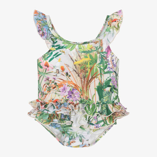 Molo-Girls Green Floral Swimsuit (UPF50+) | Childrensalon Outlet
