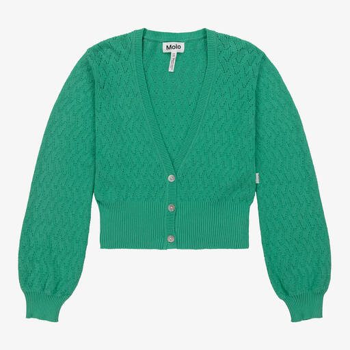 Molo-Girls Green Organic Cotton Cardigan | Childrensalon Outlet