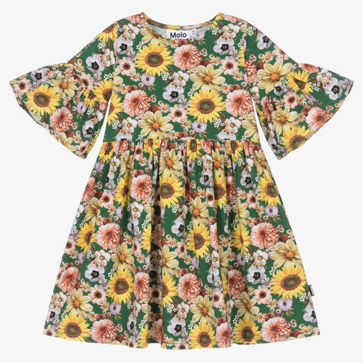 Molo-Robe verte en coton bio à fleurs | Childrensalon Outlet