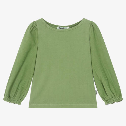 Molo-Girls Green Organic Cotton Top  | Childrensalon Outlet