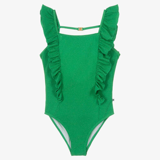 Molo-Girls Green Ruffle Swimsuit (UPF50+) | Childrensalon Outlet