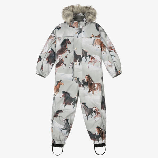 Molo-Girls Grey Horses Snowsuit | Childrensalon Outlet