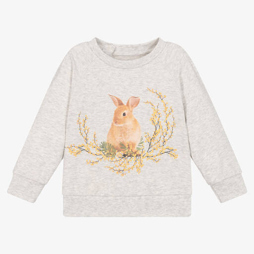 Molo-Girls Grey Organic Cotton Rabbit Top | Childrensalon Outlet