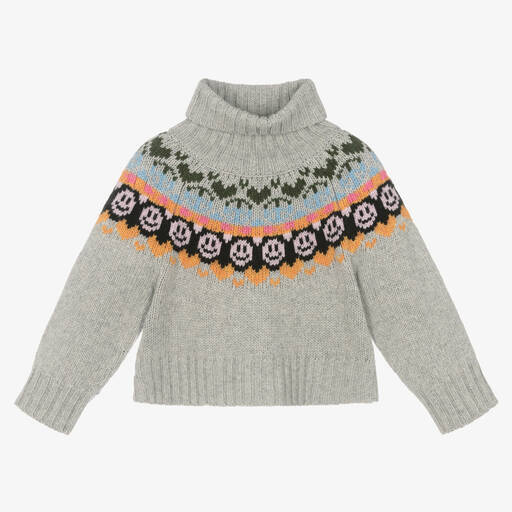 Molo-Girls Grey Wool Knit Roll Neck Jumper | Childrensalon Outlet