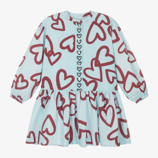 Molo-Голубое платье из вискозы с сердечками для девочек | Childrensalon Outlet