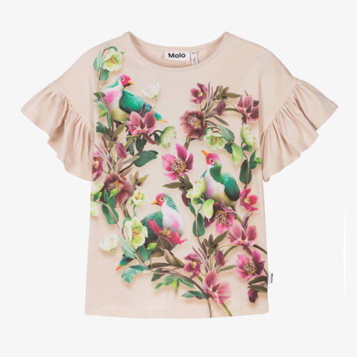 Molo-Girls Ivory Bird Print Tee | Childrensalon Outlet