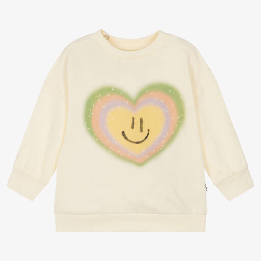 Molo-Girls Ivory Cotton Heart Sweatshirt | Childrensalon Outlet