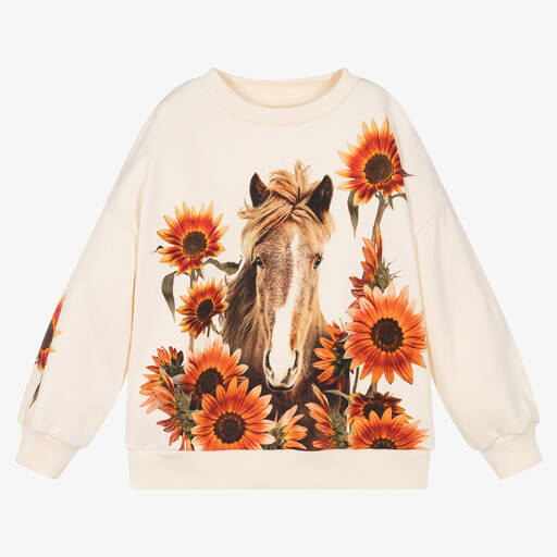 Molo-Girls Ivory Cotton Horse Sweatshirt | Childrensalon Outlet