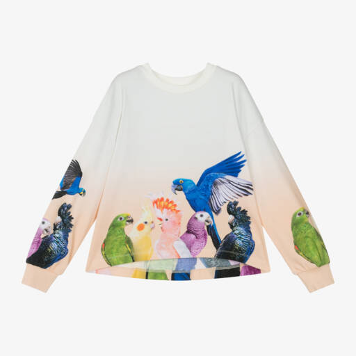 Molo-Girls Ivory Cotton Parrot Tee | Childrensalon Outlet