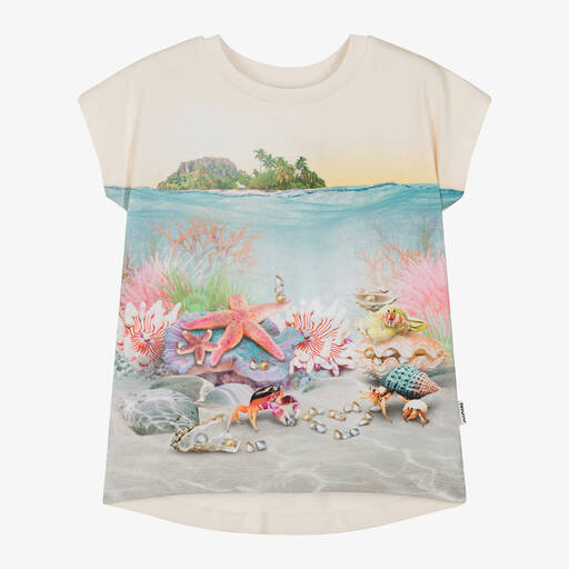 Molo-Girls Ivory Cotton Shell-Print T-Shirt | Childrensalon Outlet