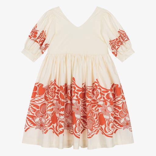 Molo-Girls Ivory Floral Cotton Poplin Dress | Childrensalon Outlet