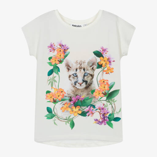 Molo-Girls Ivory Floral Cotton Top | Childrensalon Outlet
