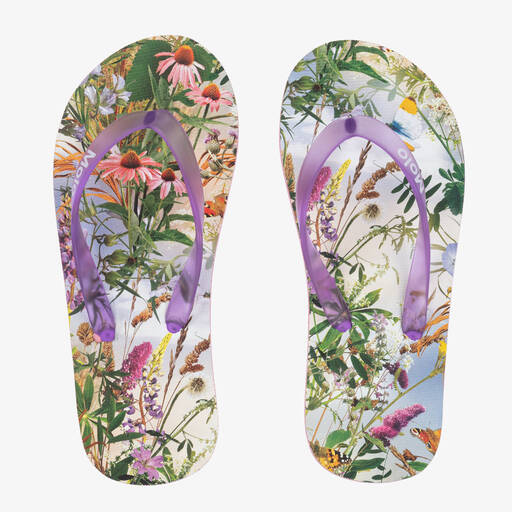 Molo-Girls Lilac Purple Floral Flip Flops | Childrensalon Outlet