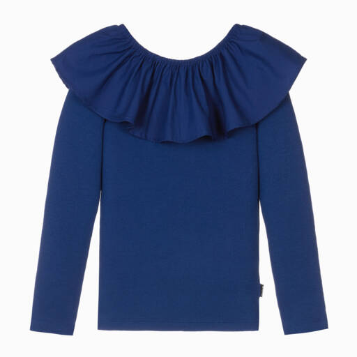 Molo-Girls Long-Sleeve Blue Ruffle Top | Childrensalon Outlet