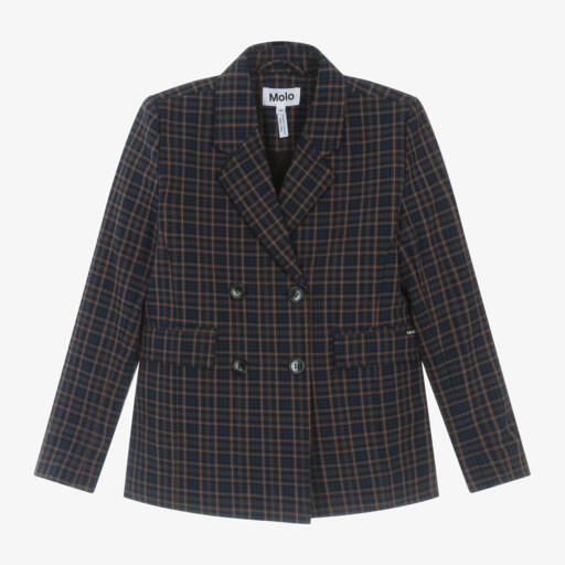 Molo-Girls Navy Brown Check Blazer | Childrensalon Outlet