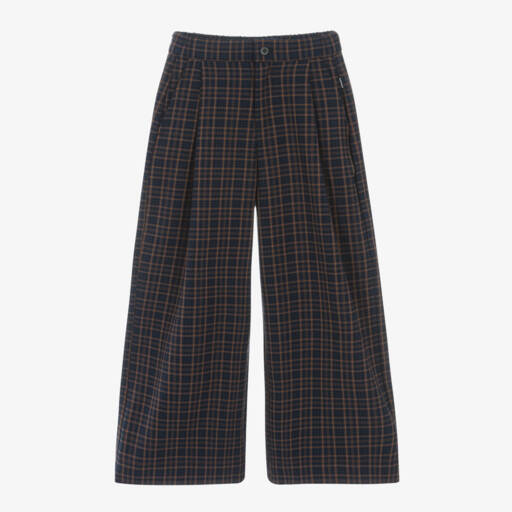 Molo-Girls Navy Check Wide-Leg Trousers | Childrensalon Outlet