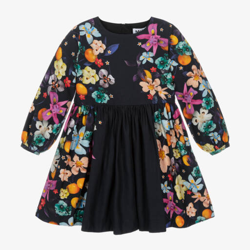 Molo-Girls Navy Floral Cotton Frock | Childrensalon Outlet